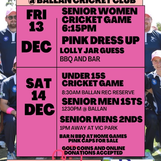 Ballan Cricket Club Pink Stumps Weekend