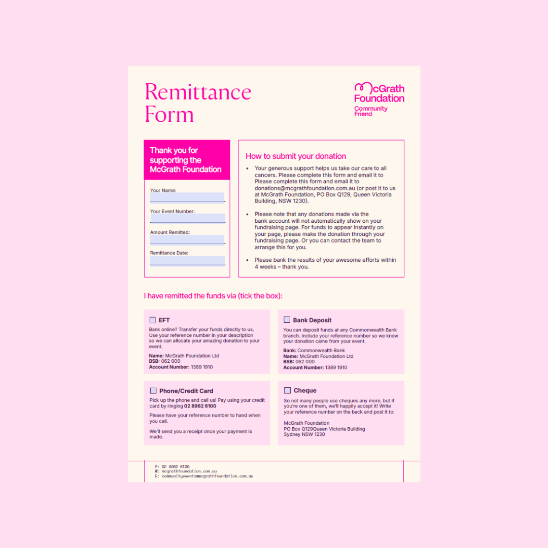 Remittance Form Pink Stumps Day